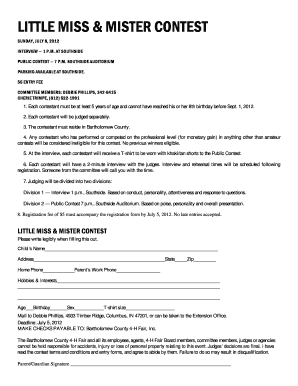 Shooting schedule sample - LITTLE MISS & MISTER CONTEST - Bartholomew County 4-H Fair