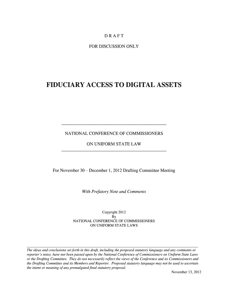 Fiduciary access to digital assets - Uniform Law Commission - uniformlaws Preview on Page 1