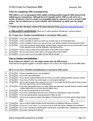 MRI Screening Forms