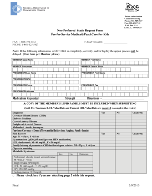 Non-Preferred Statin Request Form