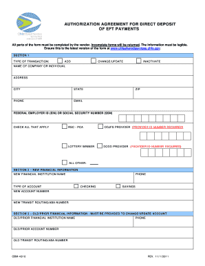 Authorization Agreement for Direct Deposit of EFT Payments