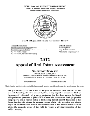 2012 Appeal of Real Estate Assessment