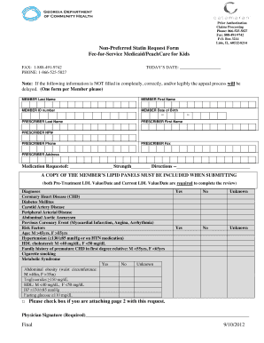 Non-Preferred Statin Request Form