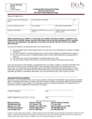 2012-2013 FAFSA Signature Page