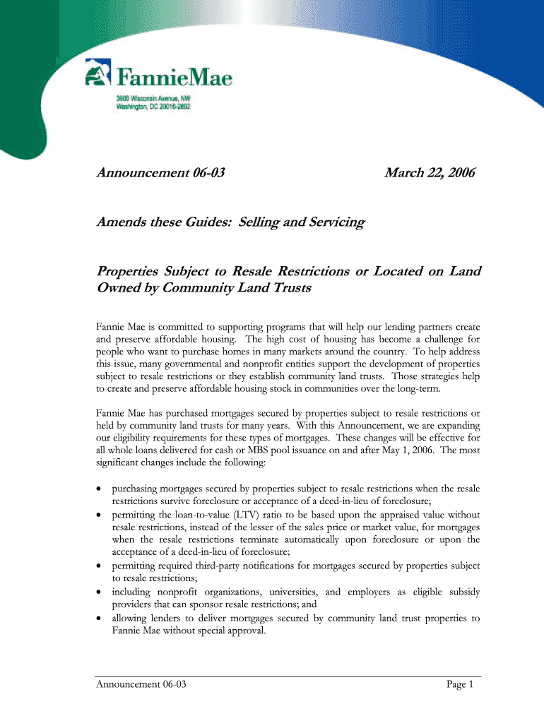 Announcement 06-03 Properties Subject to Resale Restrictions or Located on Land Owned by Community L Preview on Page 1