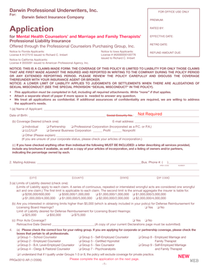 Professional Liability Insurance Application
