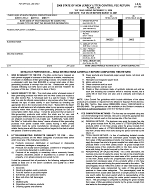 New Jersey Litter Control Fee Return