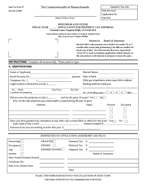 Massachusetts Property Tax Deferral Application
