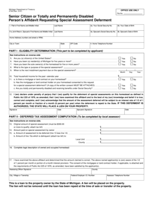 Michigan Special Assessment Deferment Affidavit