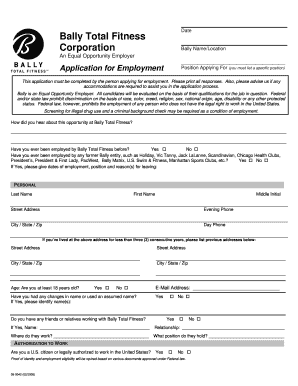 Bally Total Fitness Employment Application