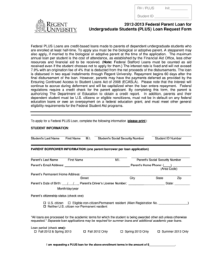 Federal PLUS Loan Request Form
