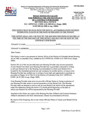 DC 90 Day Notice to Vacate Form