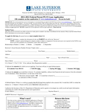 2011-2012 Federal Parent PLUS Loan Application