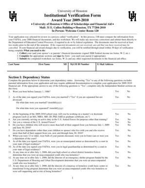 University of Houston Institutional Verification Form