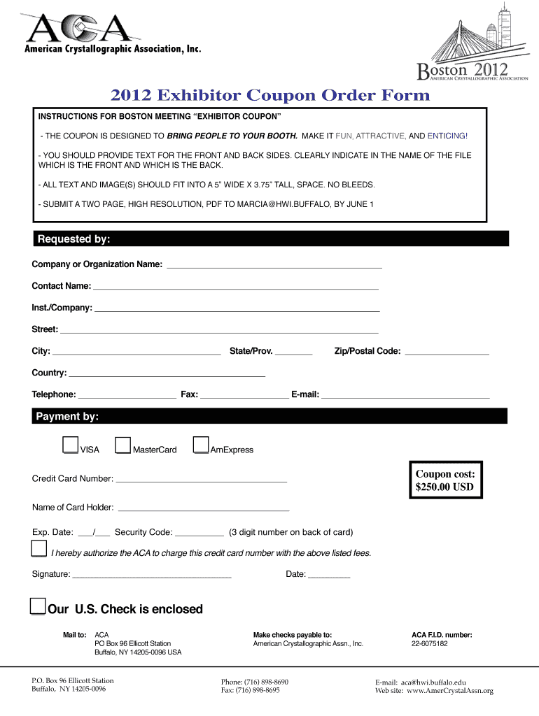 2012 Exhibitor Coupon Order Form - American Crystallographic - amercrystalassn Preview on Page 1