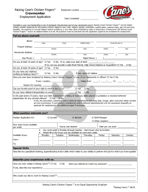 Raising Cane’s Employment Application
