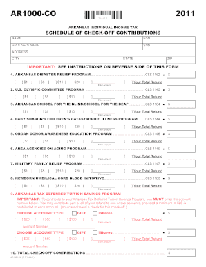 Arkansas Individual Income Tax Check-Off Contributions Form