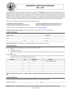 Independent Verification Worksheet
