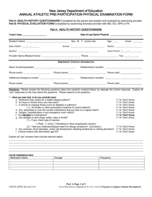 New Jersey Athletic Pre-Participation Physical Form