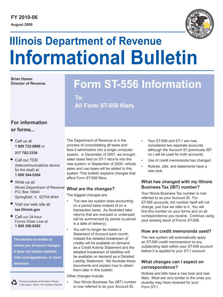 FY-2010-06 - Form ST-556 Information Form ST-556 Information - tax illinois Preview on Page 1