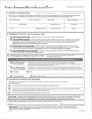 Visitor's Information Sheet for Income and Travel