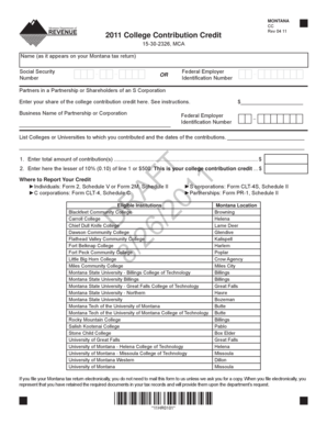 Montana College Contribution Credit Form