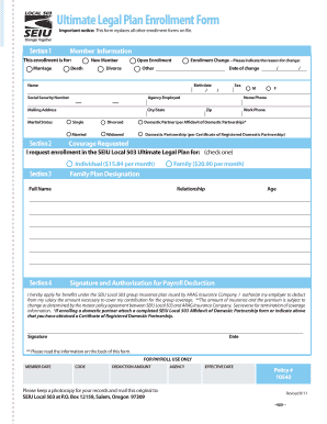 SEIU Local 503 Ultimate Legal Plan Enrollment Form
