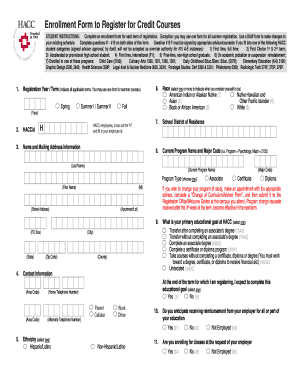 HACC Enrollment Form for Credit Courses