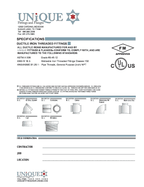 Unique Fittings Specifications Form