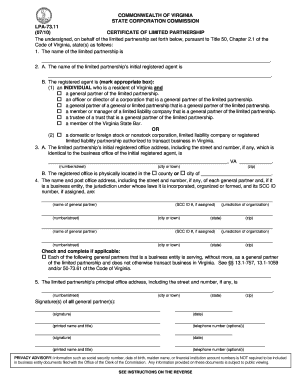 Certificate of Limited Partnership (Form LPA-73.11)