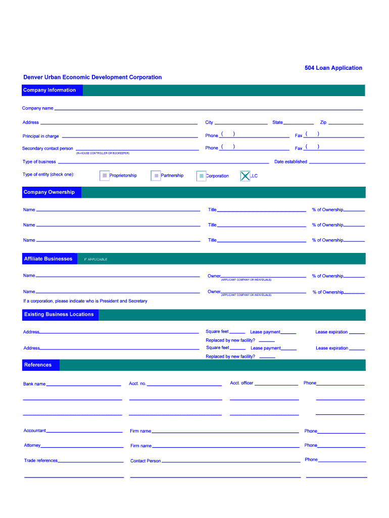 504 Loan Application Denver Urban Economic Development - preferredlendingpartners Preview on Page 1