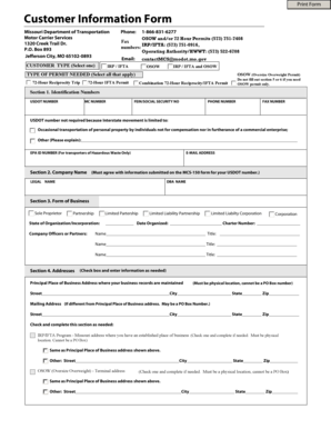 Missouri Customer Information Form
