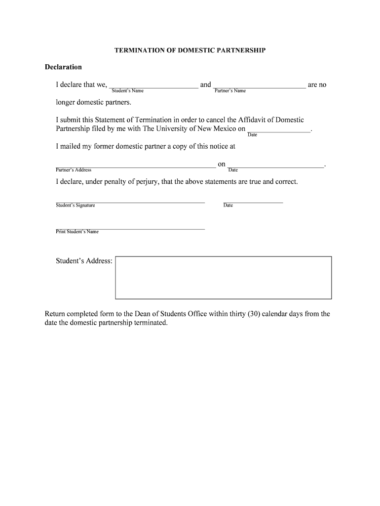 TERMINATION OF DOMESTIC PARTNERSHIP doc - dos unm Preview on Page 1