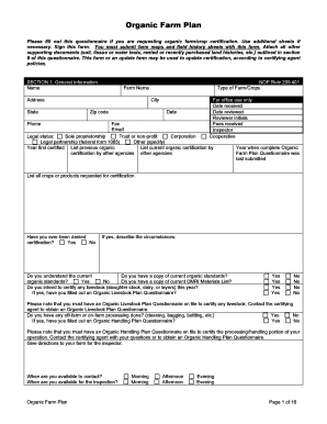 Organic Farm Certification Application