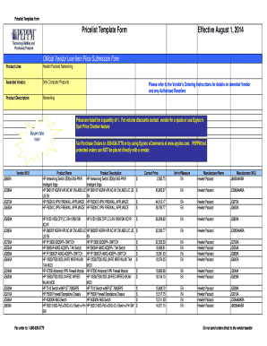 Hewlett Packard Networking Pricelist Template