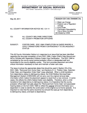 California Foster Care Form SOC 158A