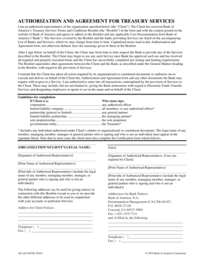 Bank of America Treasury Services Authorization