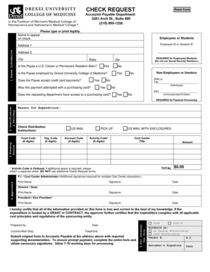 Drexel University Check Request Form