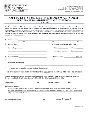 Northern Arizona University Withdrawal Form