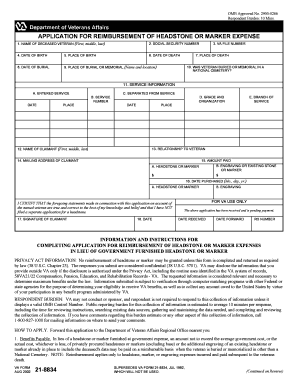 Application for Reimbursement of Headstone or Marker Expense