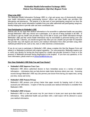 Methodist HIE Patient Opt-Out Request Form
