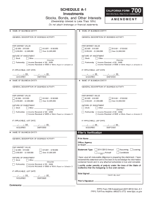 California Form 700 Amendment Schedule A-1