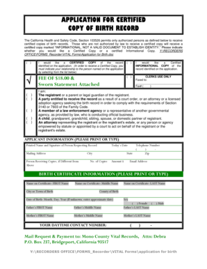 California Birth Record Application