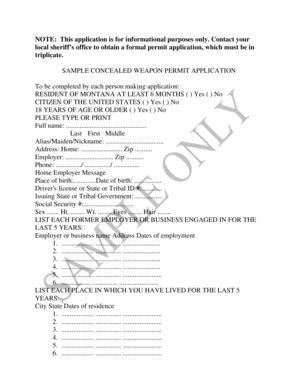 Montana Concealed Weapon Permit Application