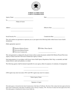 Screen Actors Guild Client Confirmation