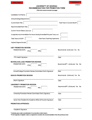 UGA Recommendation for Promotion Form - Office of the Senior ...