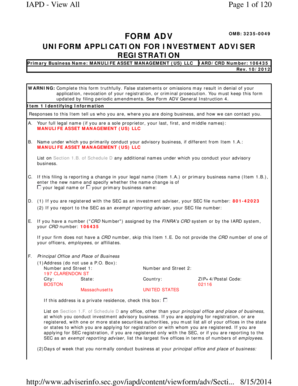 Form ADV Investment Adviser Registration