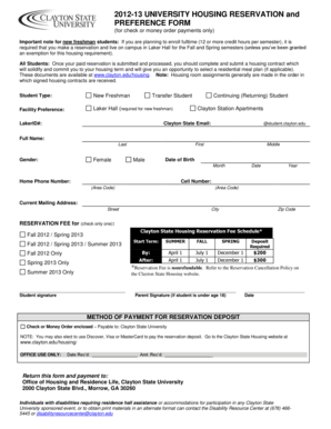 University Housing Reservation and Preference Form