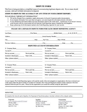 Credit Dispute Form