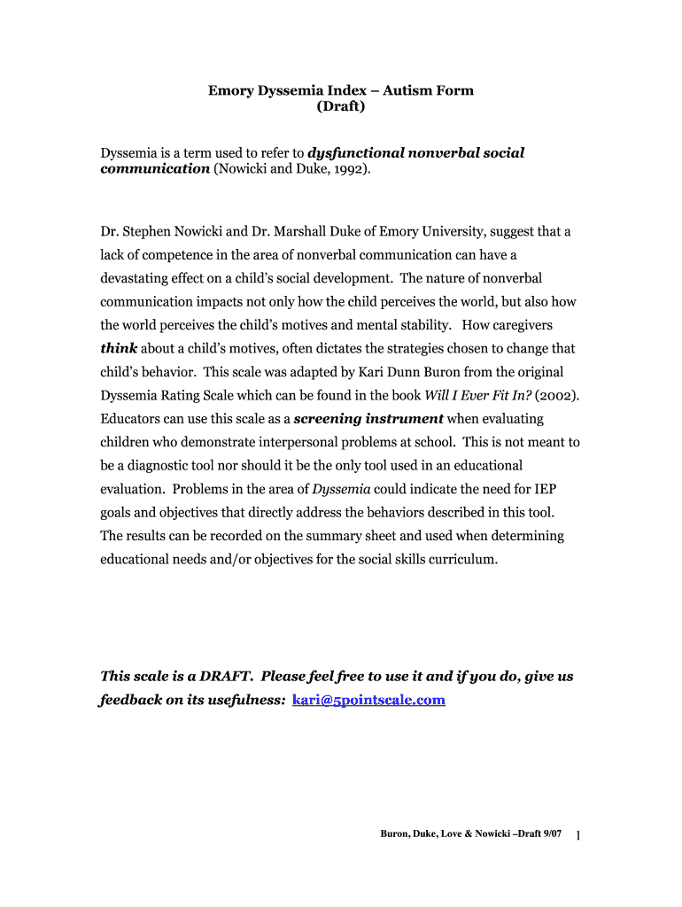 emory dyssemia index Preview on Page 1